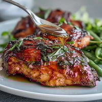 Juicy honey mustard chicken breasts with crisp green beans in a tangy glaze, perfect for a quick and healthy dinner.