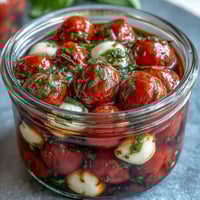 Mason Jar Caprese Salad with vibrant cherry tomatoes, creamy mozzarella, and fresh basil, drizzled with balsamic dressing.