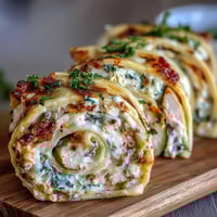 Fresh turkey, cheese, and spinach tortilla pinwheels, rolled tightly and sliced for easy party appetizers.  