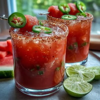 Vibrant watermelon jalapeño margarita mocktail, perfectly spiced for Cinco de Mayo.